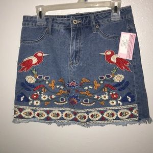 Embroidered jean skirt